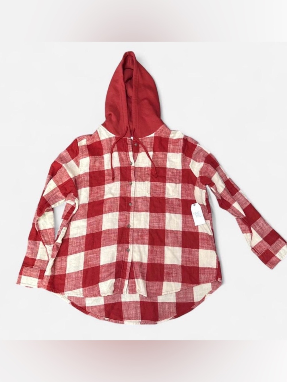 NWT Red and white plaid hoodie shirt